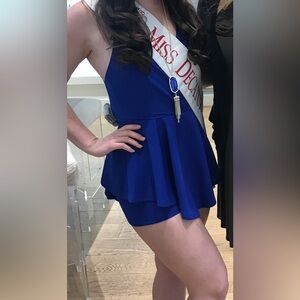 Boutique Romper V-Neck Ruffle Dress in Blue TRAC Size Medium